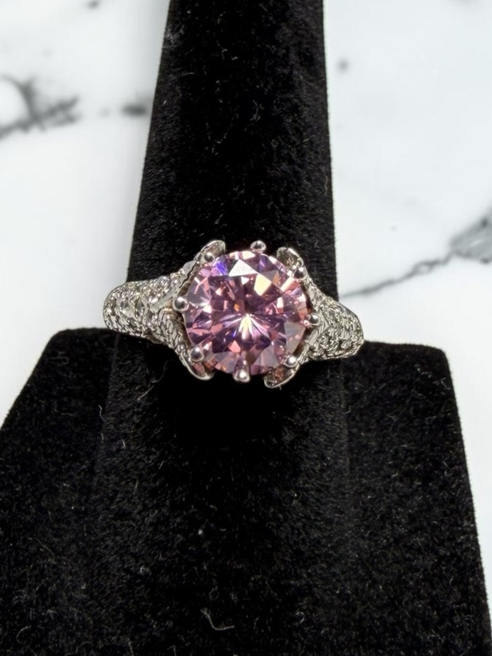 Sterling Silver Pink & White CZ Cocktail Ring Round Cut 2.77ctw Size 6.25 NWT